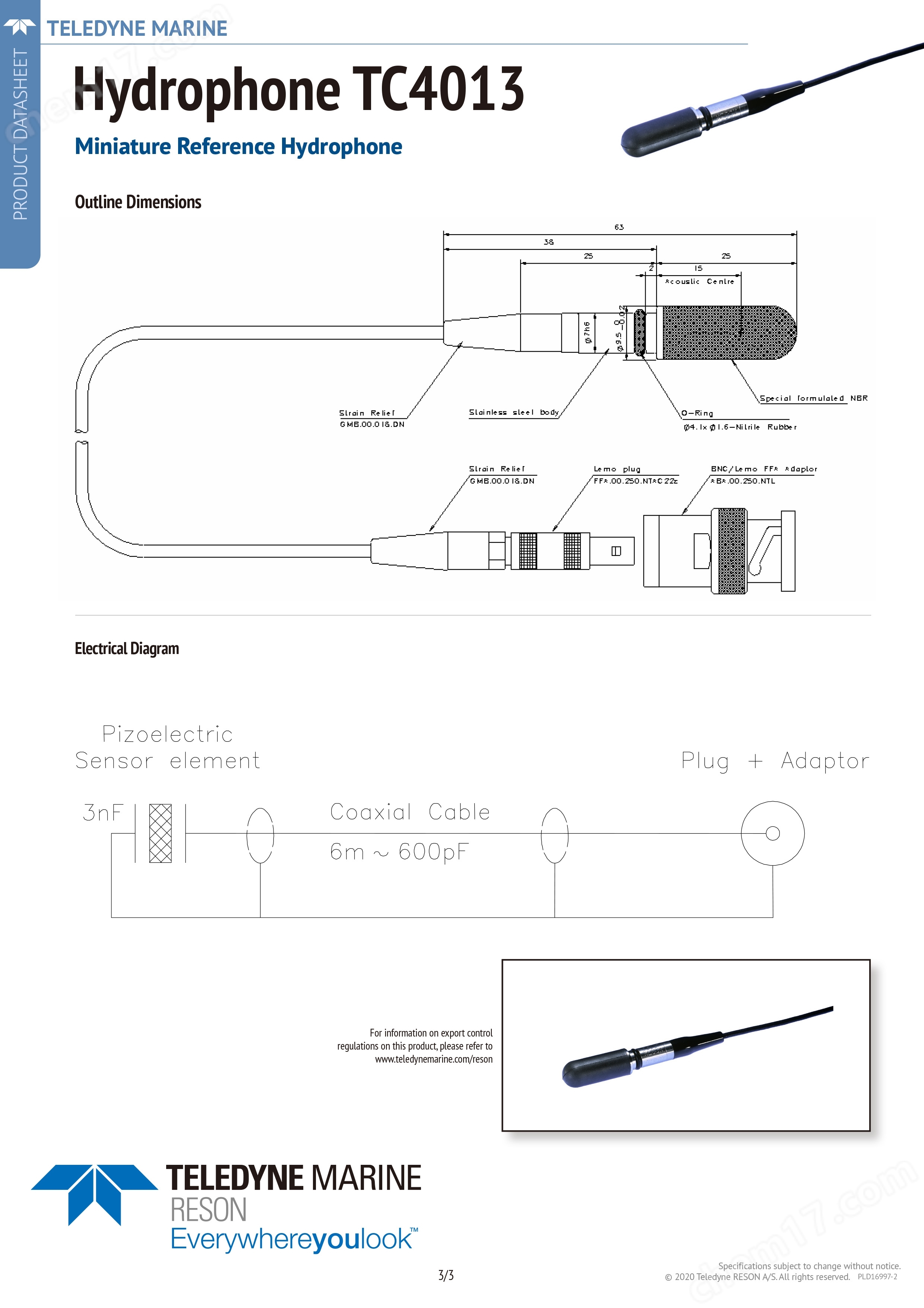 丹麥Teledyne Reson TC4013高靈敏度水聽器