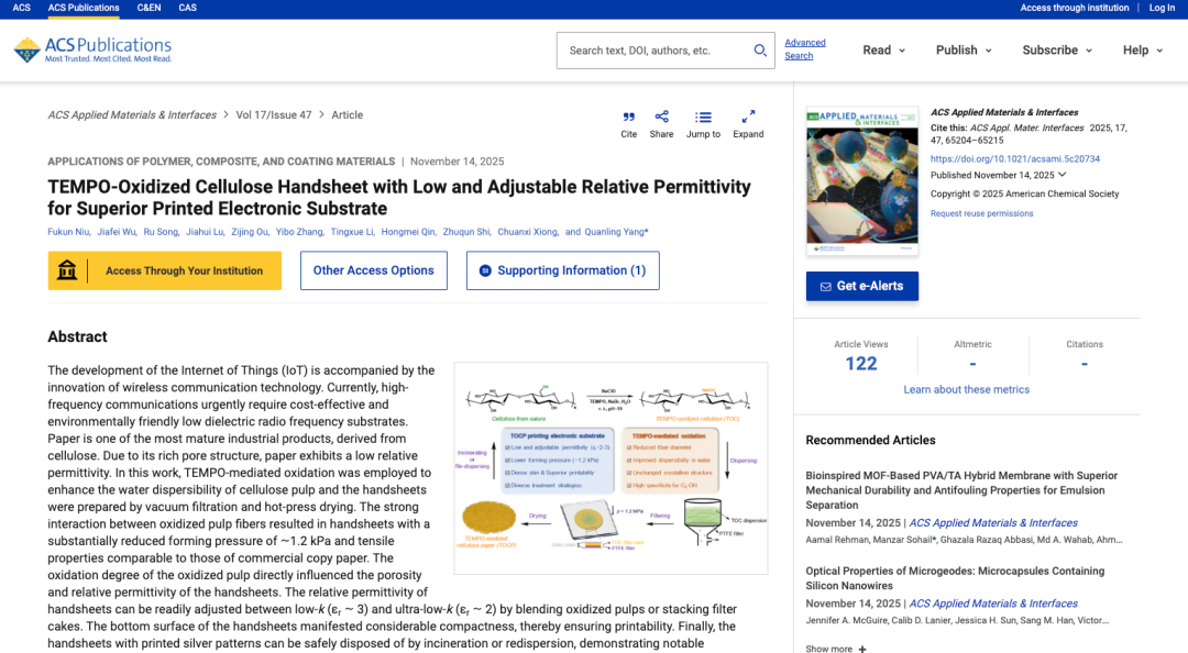 扫描电镜 | 低介电常数可调 TEMPO 氧化纤维素手抄纸用于高性能印刷电子基板